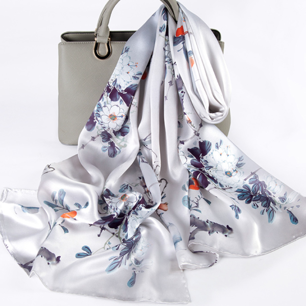 Colorful Ink Silk Scarf (Grey)