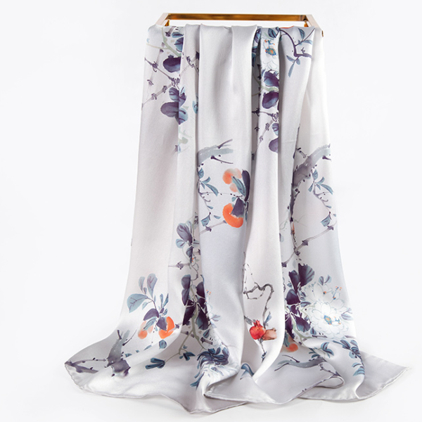 Colorful Ink Silk Scarf (Grey)